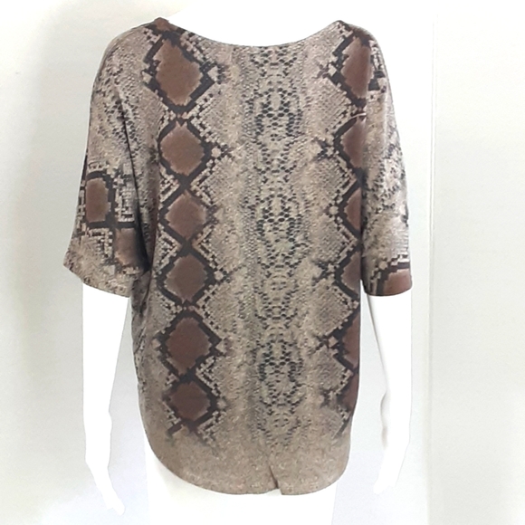 EMBER Knit Snakeskin Print V-Neck Short Dolman Sleeve T-Shirt Sz M - Picture 5 of 6